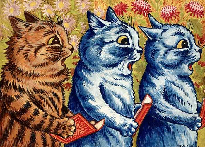 Cats sing with floral background